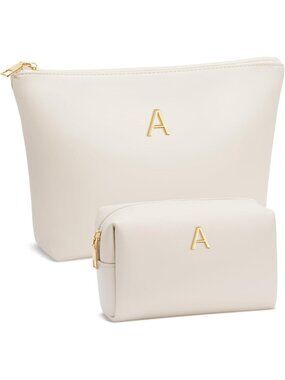 Personalized Initial Makeup Bag | PU Leather Travel Toiletry Bag for Women Gifts